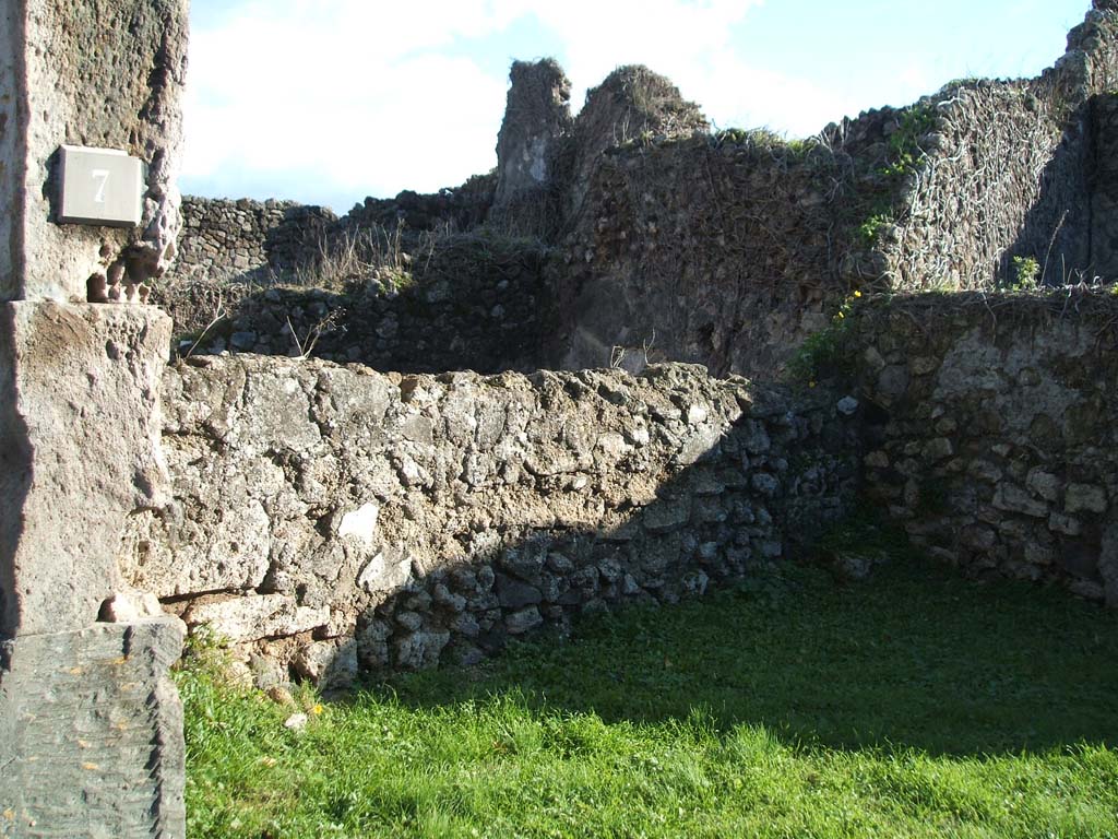 VII.12.7 Pompeii. December 2004. East wall of shop.