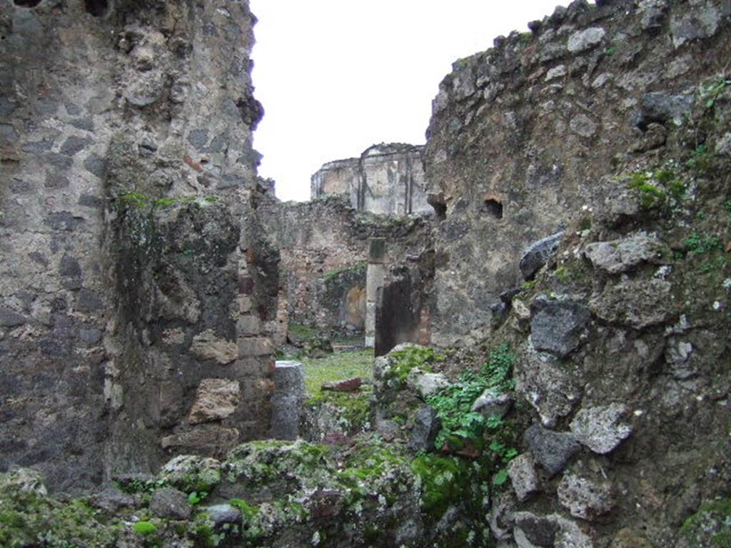 VII.13.17 Pompeii. December 2005. Looking south-west across remains of kitchen area towards peristyle of VII.13.4.