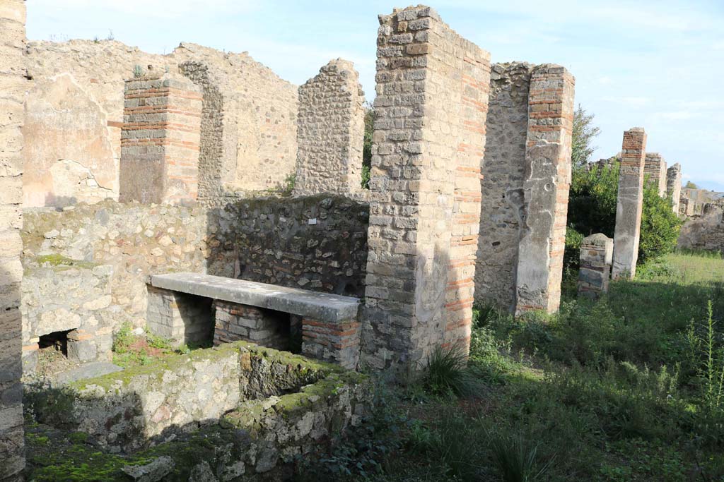 VII.14.5 Pompeii. December 2018.  
Looking north-east from near room 21, on left, along south portico (room 9), on right. Photo courtesy of Aude Durand.
