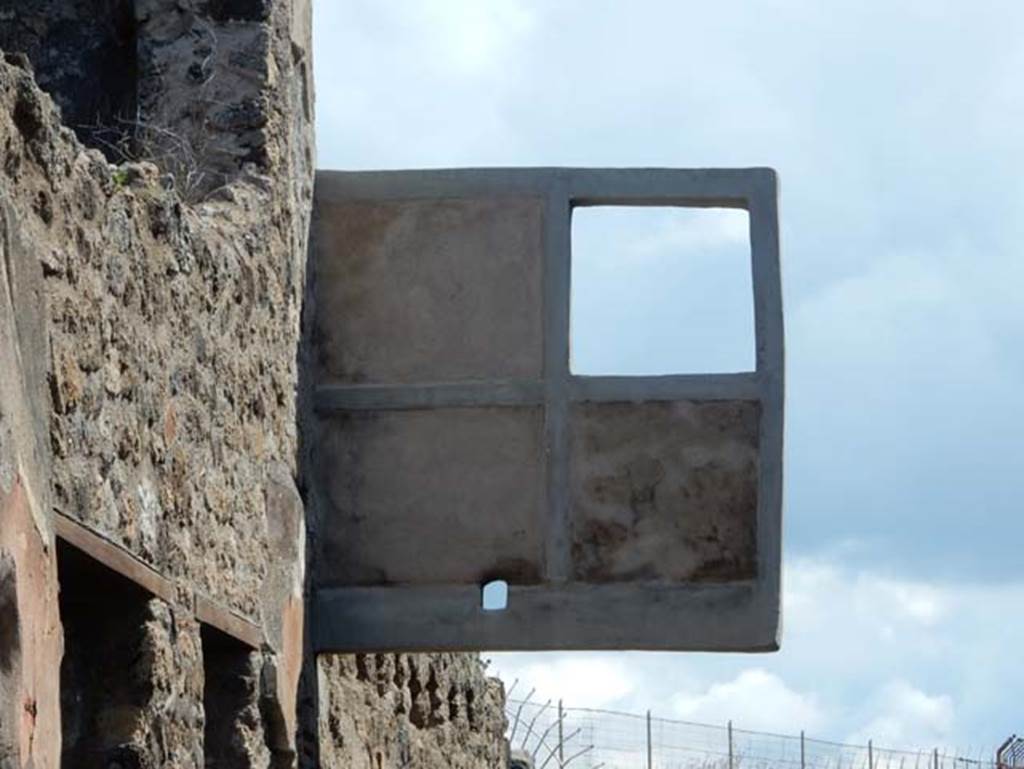 VII.15.5 Pompeii. May 2018. Looking east towards the west exterior wall of the “hanging” balcony. Photo courtesy of Buzz Ferebee.
