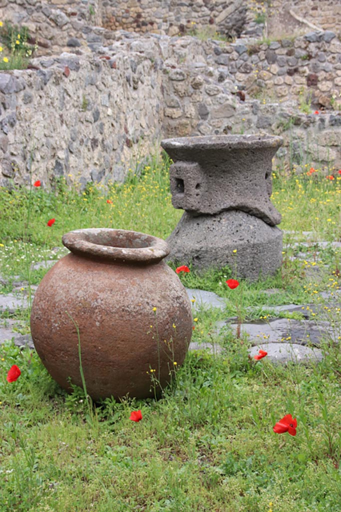 VII.16.6 Pompeii. May 2024. 
Looking north towards terracotta dolium and mill. Photo courtesy of Klaus Heese.
