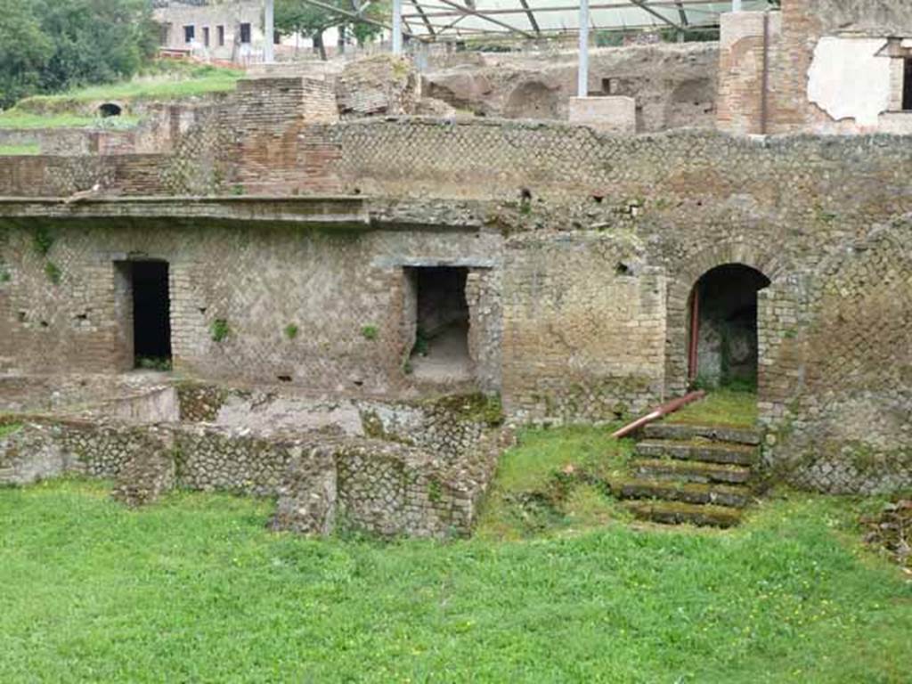 VII.16.a Pompeii. May 2010. Lower rooms in north-west corner, looking east.