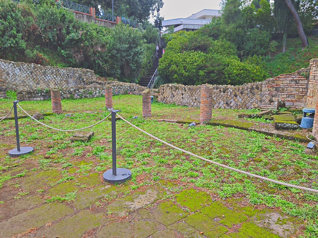 VII.16.a Suburban Baths. November 2023. Looking south across courtyard C. Photo courtesy of Giuseppe Ciaramella.