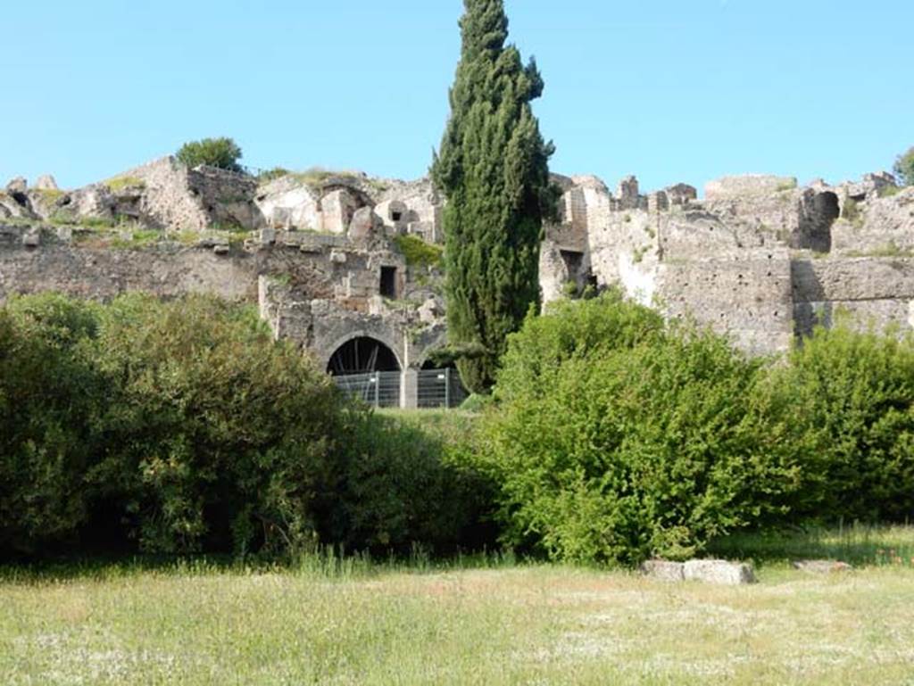 VIII.2.1 and 3 Pompeii. May 2015. Looking north-east towards rear of Houses of Championnet, I and II. Photo courtesy of Buzz Ferebee.
