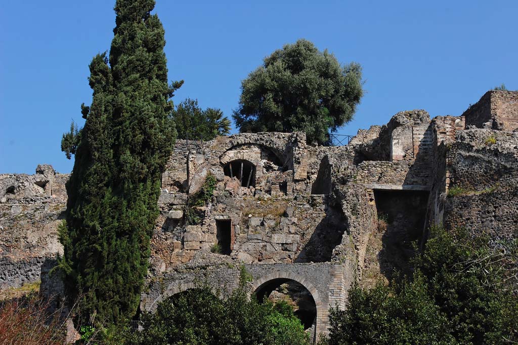 Rear of VIII.2.1 Pompeii. April 2011. 
Looking north towards rear of Casa di Championnet I. Photo courtesy of Sandra Zanella.
