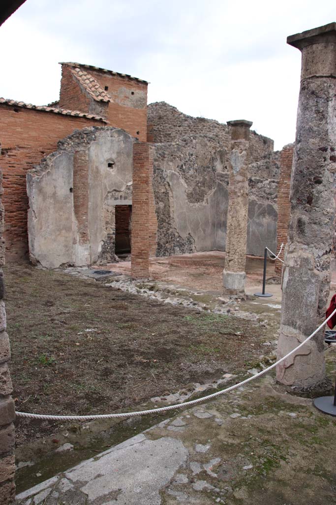 VIII.2.13 Pompeii. October 2020. Looking north-east across peristyle towards triclinium. 
Photo courtesy of Klaus Heese.
