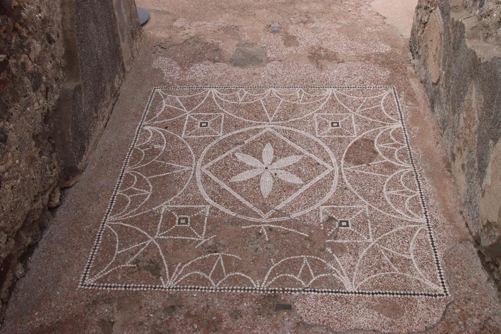 VIII.2.13 Pompeii. October 2023. Looking west towards mosaic in entrance corridor. Photo courtesy of Klaus Heese.