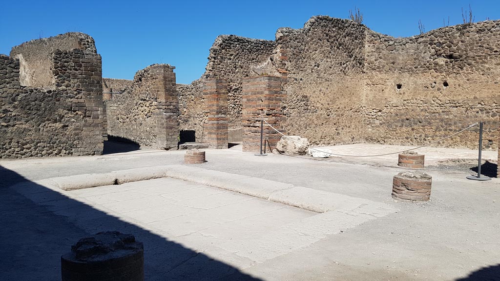 VIII.2.14 Pompeii. August 2023. 
Looking north-west across atrium towards corridor and north side of atrium. Photo courtesy of Maribel Velasco.
