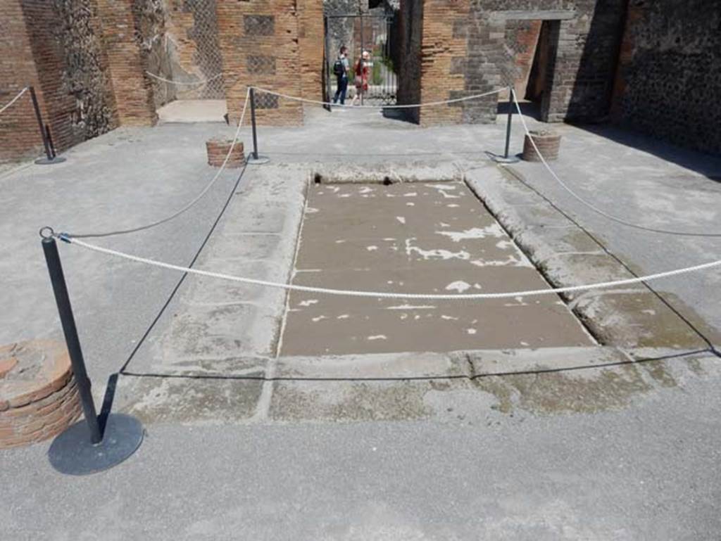 VIII.2.14 Pompeii. May 2018. Looking east across impluvium in atrium towards entrance doorway. Photo courtesy of Buzz Ferebee.
