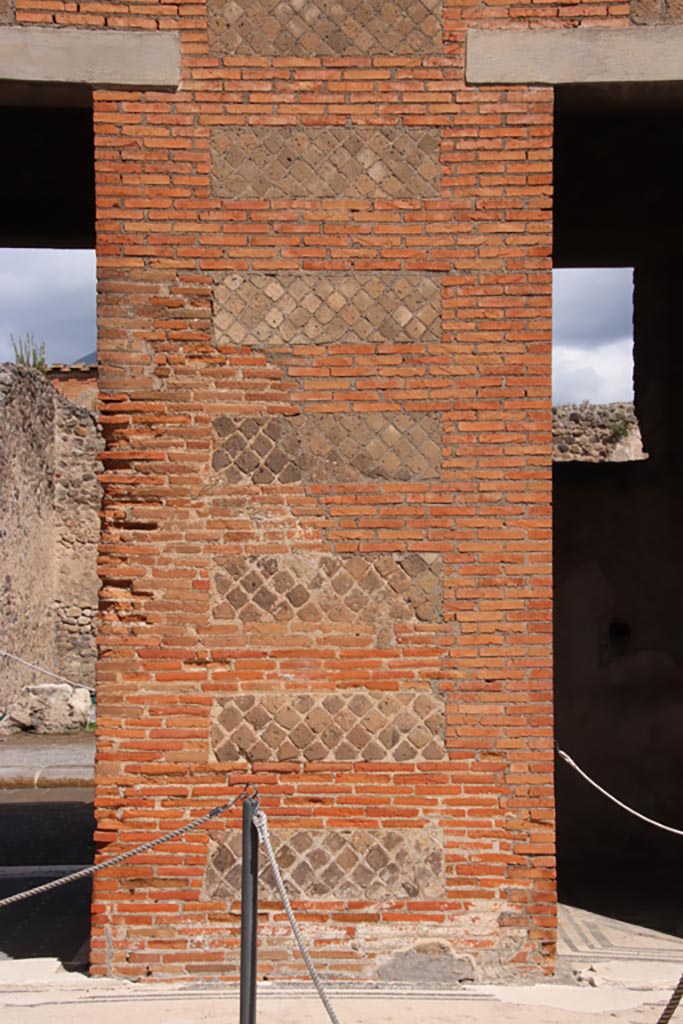 VIII.2.16 Pompeii. May 2024. 
Detail of wall on north side of atrium. Photo courtesy of Klaus Heese.
