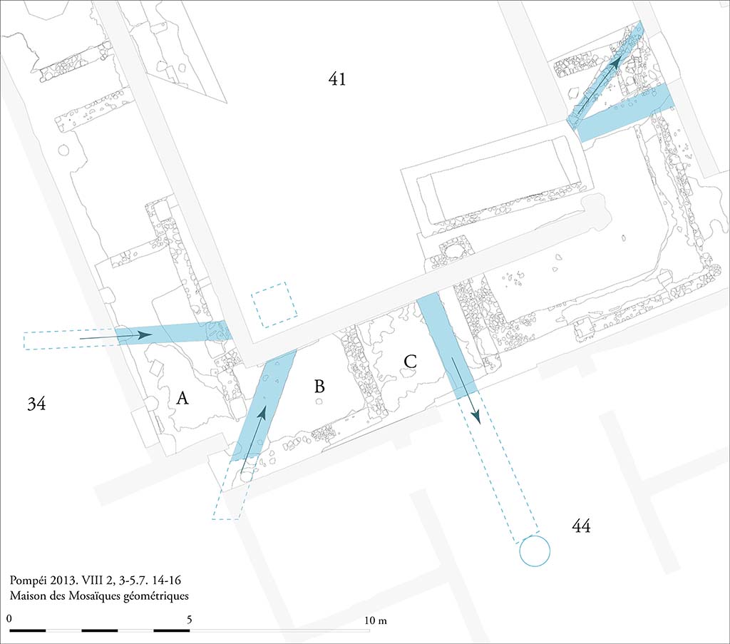 Fig. 7 - Pompi, Maison des Mosaques gomtriques. La gestion de leau dans le nouveau pristyle 41. 
Photo courtoisie de Sandra Zanella. Agrandir / Enlarge (jpg, 1,5M)
