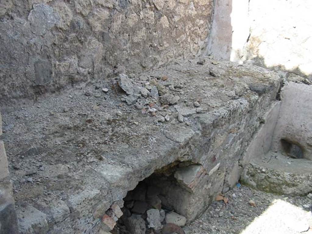 VIII.2.24 Pompeii. May 2003. Looking north-east along kitchen hearth, from doorway in east wall of bar-room. Photo courtesy of Nicolas Monteix.
