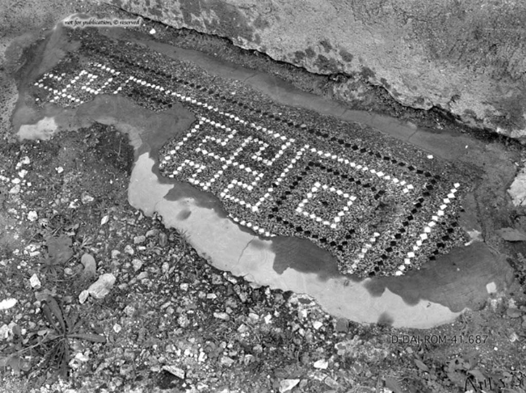 VIII.2.30 Pompeii. c.1930. A fragment of the flooring in vestibule, of cocciopesto with alternating meanders and squares. 
DAIR 41.687. Photo © Deutsches Archäologisches Institut, Abteilung Rom, Arkiv.
See Pernice, E.  1938. Pavimente und Figürliche Mosaiken: Die Hellenistische Kunst in Pompeji, Band VI. Berlin: de Gruyter, (tav. 31.4, above.)

