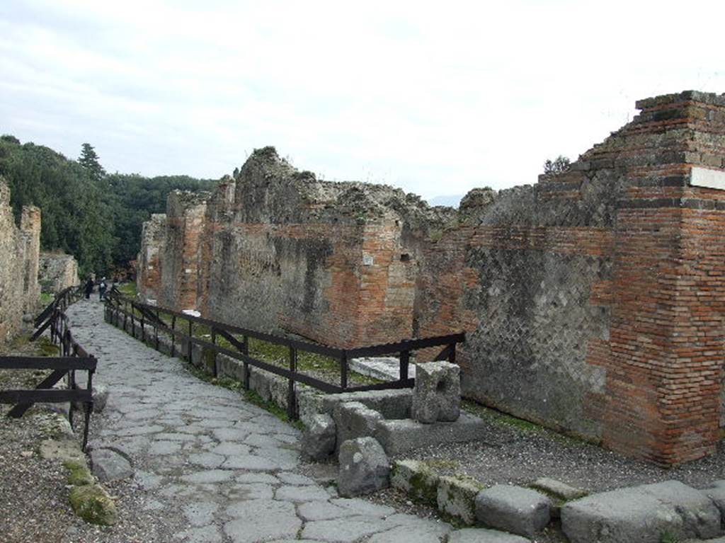 VIII.6 Pompeii, December 2006.  Via della Regina, looking east.   VIII.2.30 & 29 on right.

