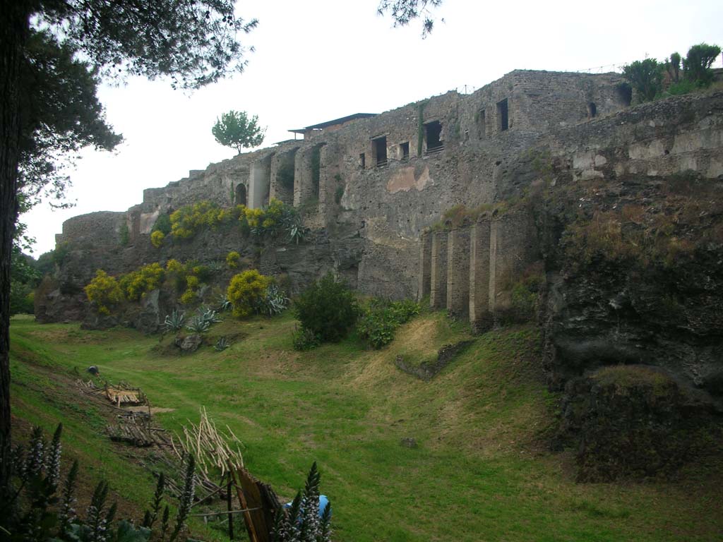 VIII.2.20, on left, with VIII.2.30, on right, Pompeii. May 2010. Looking west along rear of houses. Photo courtesy of Ivo van der Graaff.