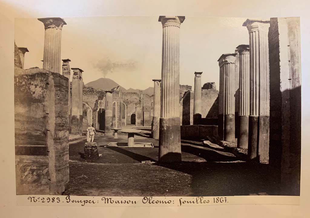 VIII.4.4 Pompeii. 
From an album of Michele Amodio dated 1874, entitled “Pompei, destroyed on 23 November 79, discovered in 1745”. 
Looking north across garden from exedra. Photo courtesy of Rick Bauer.

