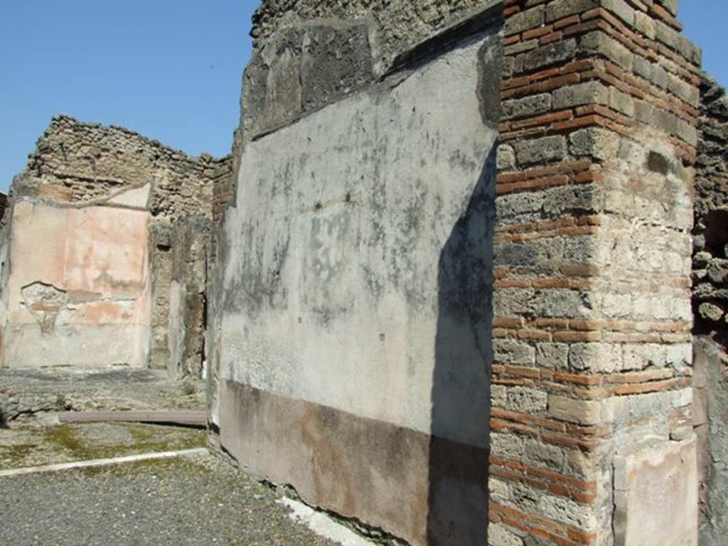 VIII.4.4 Pompeii. March 2009. Room 20, east wall of tablinum. Looking north. According to Breton, on the east wall, the painting found was of Leda showing Tindarus the three infants in a nest.  See Breton, Ernest. 1870. Pompeia, Guide de visite a Pompei, 3rd ed. Paris, Guerin.  See Helbig, W., 1868. Wandgemlde der vom Vesuv verschtteten Stdte Campaniens. Leipzig: Breitkopf und Hrtel. (822)
