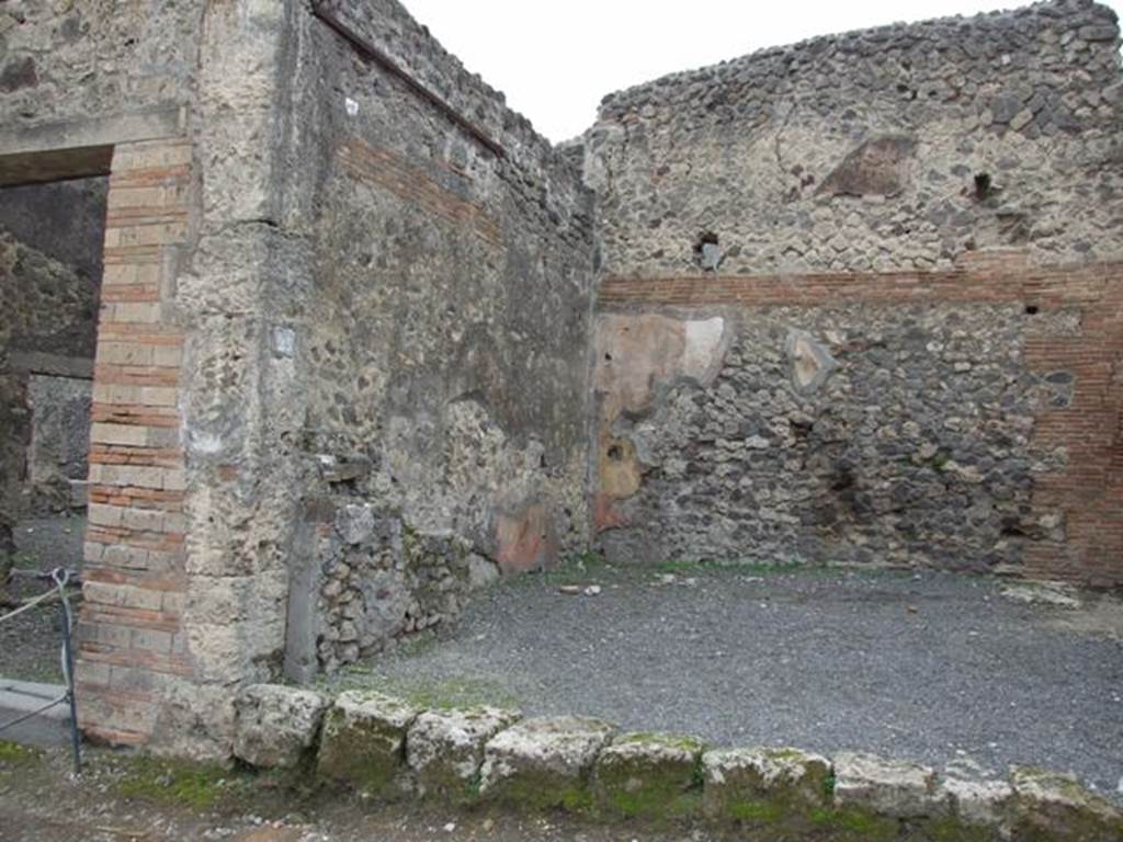 VIII.4.25 Pompeii. December 2007. South wall of shop. According to Breton, on the pilaster opposite the prothyron of I.4.5 at Via Stabiana 109, the following inscription was found:
Q.  POSTVMIVM  PROCVLVM  AED.
PRISCVM  ROGAT  CRISPVS
(Crispus wants Q. Postumius Proculus Priscus as aedile).
He also said nearly all the walls of the street were covered with invocations of this genre; many of them offered the name of Holconius Rufus, found reproduced on many walls in Pompeii.
See Breton, Ernest. Pompeia, Guide de visite a Pompei, 3rd ed. (1870)  Chapter 8.
