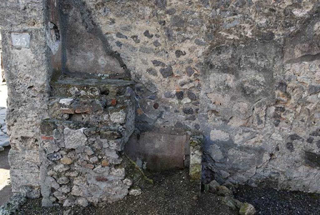 VIII.4.25 Pompeii. November 2008. Looking towards south wall of shop, and remains of masonry counter. Photo courtesy of Nicolas Monteix.