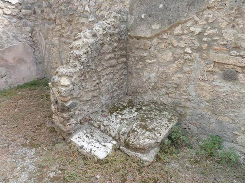 VIII.4.46 Pompeii. September 2015. Base of stairs to upper floor, in south-east corner of shop-room.