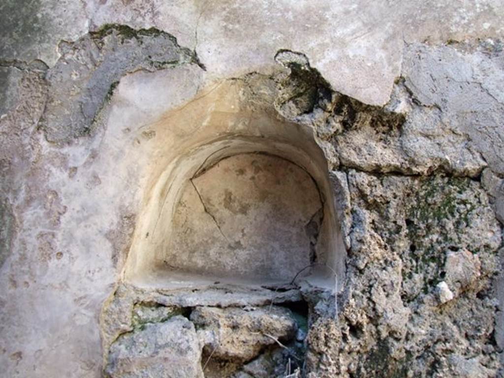 VIII.5.9 Pompeii. March 2009. Room 22, niche in west wall. According to Allison, this room had a niche in the west wall. She said that according to Mau, this had been a slaves bedroom.
