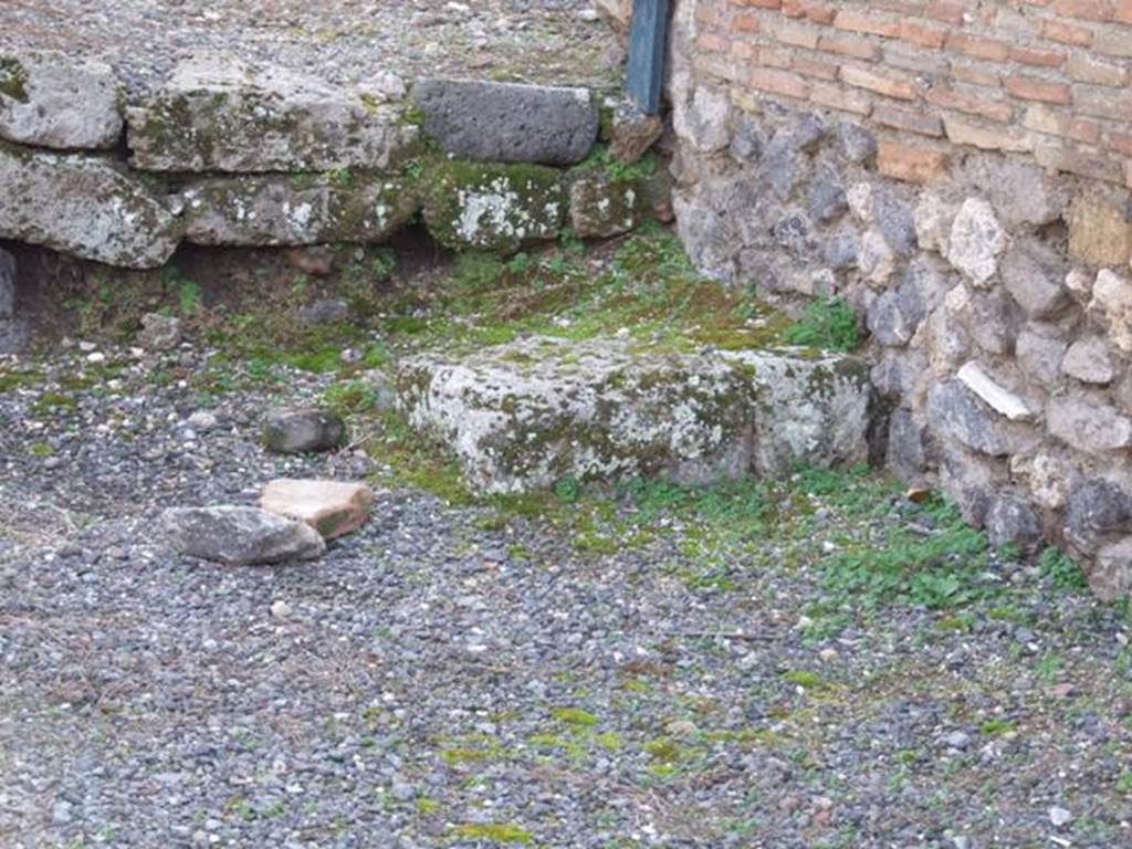 VIII.5.11 Pompeii. December 2007. Step and doorway to atrium of VIII.5.9, in south-west corner of shop.