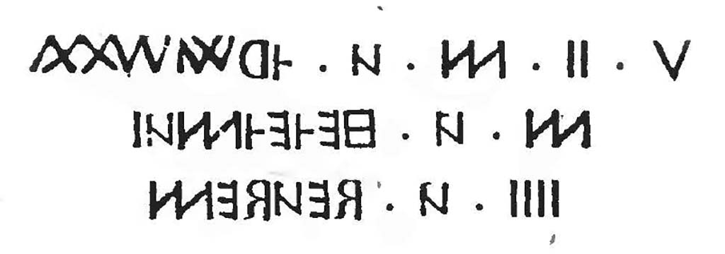 VIII.5.31 Pompeii. 1837. Drawing of inscription by Guarini.
See Guarini R., 1837. Fasti Duumvirali di Pompei. Napoli: Mirandi, p. 22 n.8.
