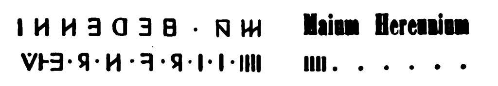 VIII.5.31 Pompeii. 1856. Inscription and interpretation by Fiorelli.
See Fiorelli G., 1856. Monumenta epigraphica Pompeiana: inscriptionum oscarum apographa, p. xxxiii, VII, 1.
