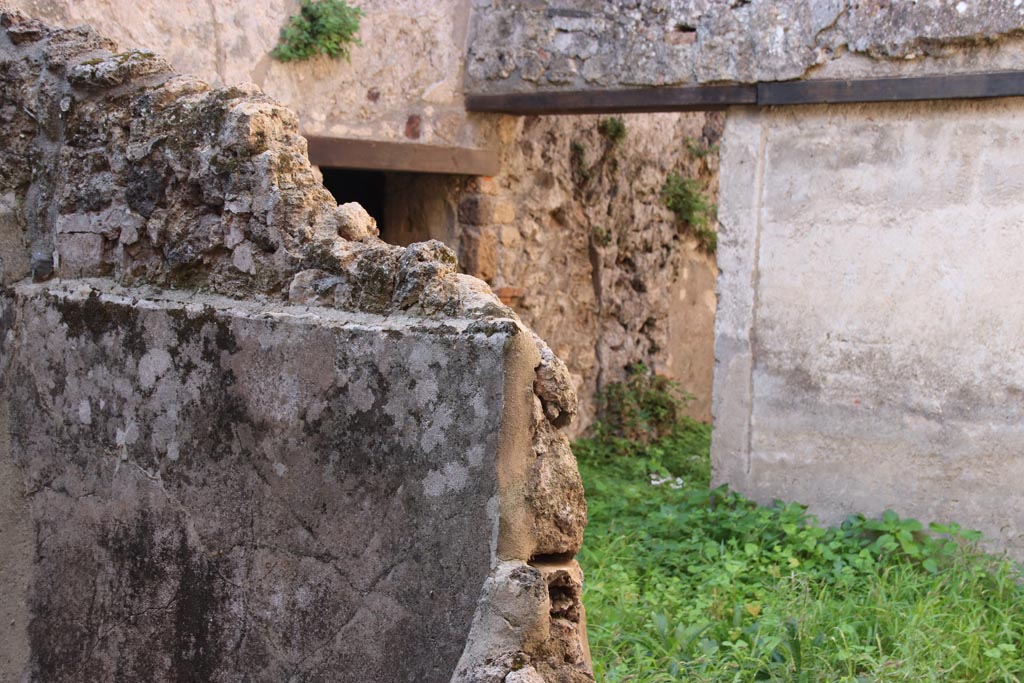 VIII.6.9 Pompeii. October 2022. 
Looking south-west from entrance doorway towards doorway to basement room/water tank under VIII.6.10. Photo courtesy of Klaus Heese. 
