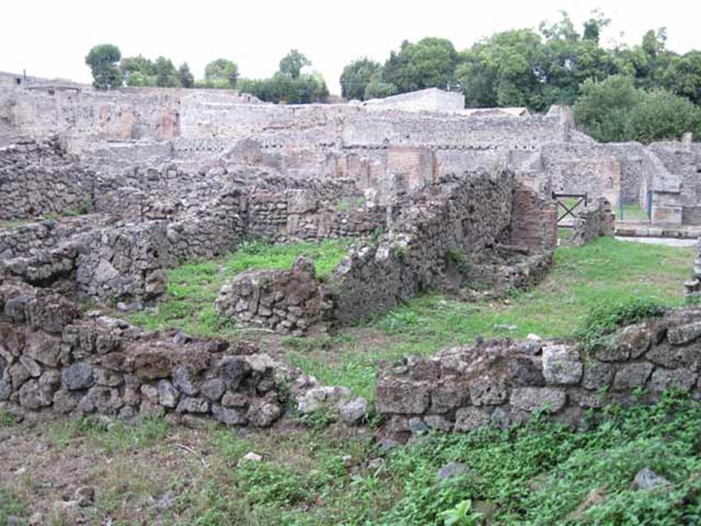 VIII.7.1 Pompeii. September 2010. Looking east towards front of building and Via Stabiana, from garden area. Photo courtesy of Drew Baker.
