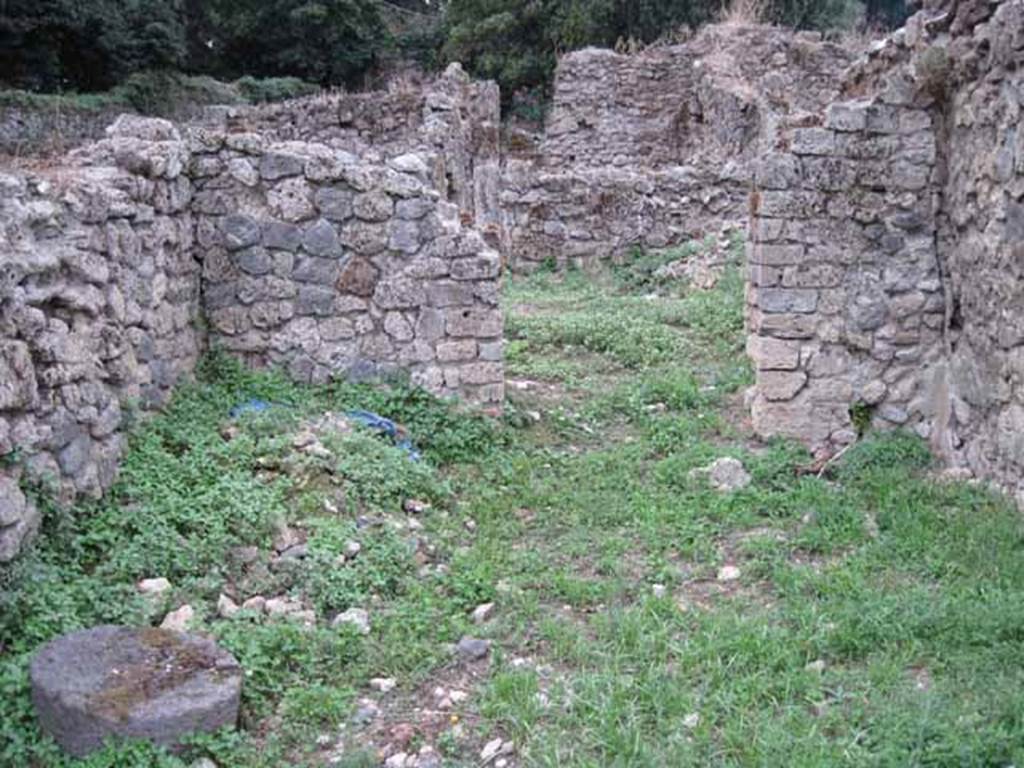 VIII.7.5 Pompeii. September 2010. On the left in the south-west corner (under the blue plastic) are the remains of the stairs to the upper floor. Photo courtesy of Drew Baker.
