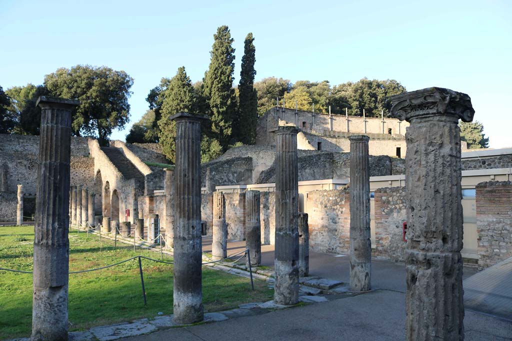 VIII.7.16 Pompeii. December 2018. 
Looking north-west towards the large theatre, from north-east corner. Photo courtesy of Aude Durand.
