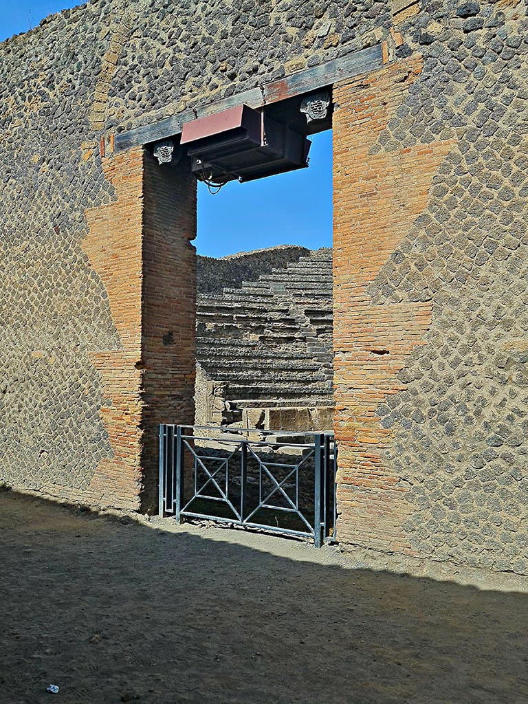 VIII.7.17 Pompeii. September 2024. 
Entrance from corridor onto stage of Little Theatre. Photo courtesy of Giuseppe Ciaramella.
