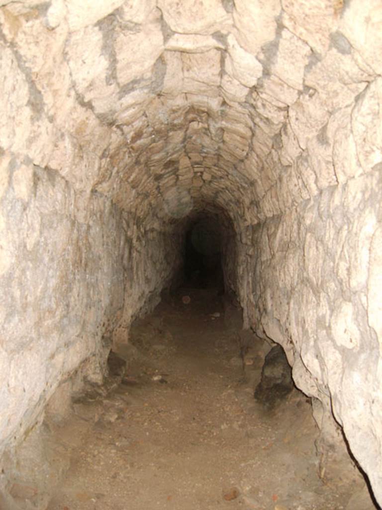 VIII.7.21 Pompeii. July 2007. Large Theatre drain. The latrine feeds down into the drain that runs around the perimeter of the theatre eventually discharging into the quadriporticus. Photo courtesy of Drew Baker.