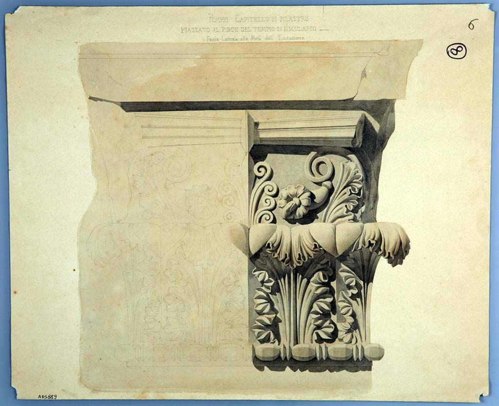 VIII.7.25 Pompeii. Drawing by Pasquale Maria Veneri showing detail of capital of a pilaster found in the Temple.
Now in Naples Archaeological Museum. Inventory number ADS 889.
Photo © ICCD. http://www.catalogo.beniculturali.it
Utilizzabili alle condizioni della licenza Attribuzione - Non commerciale - Condividi allo stesso modo 2.5 Italia (CC BY-NC-SA 2.5 IT)

