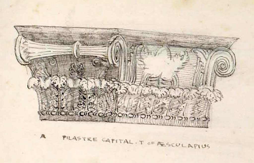 VIII.7.25 Pompeii. Between 1819 and 1832, sketch of pilaster capital from Temple, drawn by W. Gell.  
See Gell, W. Pompeii unpublished [Dessins de l'édition de 1832 donnant le résultat des fouilles post 1819 (?)] vol II, pl. 62.
Bibliothèque de l'Institut National d'Histoire de l'Art, collections Jacques Doucet, Identifiant numérique Num MS180 (2).
See book in INHA Use Etalab Licence Ouverte

