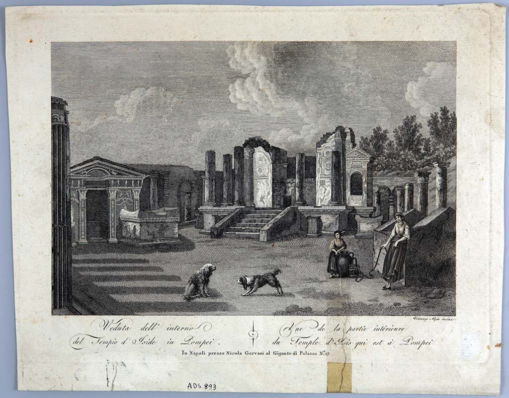 VIII.7.28 Pompeii. Between 1840 and 1860? Engraving by Vincenzo Aloja of view of temple area showing the pit. 
The pit is enclosed by four walls with pitched roof ends.
Now in Naples Archaeological Museum. Inventory number ADS 893.
Photo © ICCD. https://www.catalogo.beniculturali.it
Utilizzabili alle condizioni della licenza Attribuzione - Non commerciale - Condividi allo stesso modo 2.5 Italia (CC BY-NC-SA 2.5 IT)

