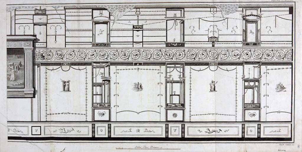 VIII.7.28 Pompeii. 18th century painting of south end of east portico wall by Aniello Cataneo. 
Now in Naples Archaeological Museum. Inventory number ADS 898
Photo © ICCD. http://www.catalogo.beniculturali.it
Utilizzabili alle condizioni della licenza Attribuzione - Non commerciale - Condividi allo stesso modo 2.5 Italia (CC BY-NC-SA 2.5 IT)