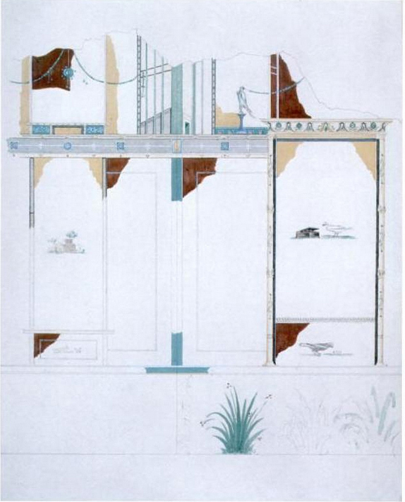 IX.1.7 Pompeii. 1869. East wall of narrow tablinum, in centre of east end of atrium.
Painting by Harald Drewsen titled Via Stabiana 78.
See Italien, Pompeji, rejseopm. 1869. Harald Drewsen 1836-1878, © Danmarks Kunstbibliotek, inventory number 17484.
See Danmarks Kunstbibliotek - Italien Pompeji rejseopm
See Gierow, M. Staub, Pompejanische Kopien aus Danemark, (SAP book no.24), (cat 263, p.217).
