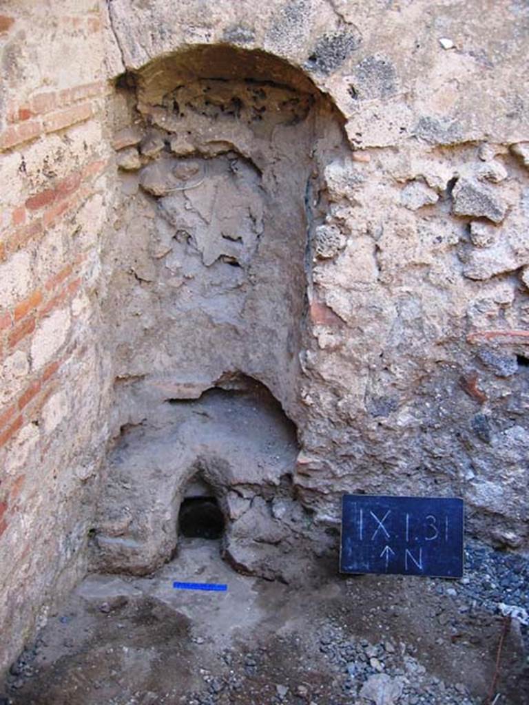 IX.1.31 Pompeii. July 2006. Niche-latrine in north-west corner of kitchen. Photo courtesy of Barry Hobson.
