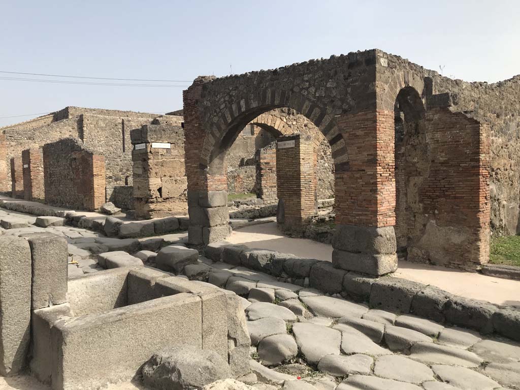 IX.2.1Pompeii. April 2019. Looking north-east across Via Stabiana towards entrance. Photo courtesy of Rick Bauer.