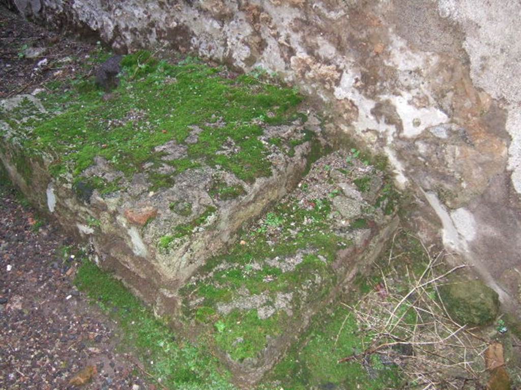 IX.2.5 Pompeii. December 2005. Stairs against south wall of narrow passageway.  
The first three steps were masonry, and would have been topped with wooden steps. 
The latrine was under the stairs, there was possibly a hearth nearby.
See Pappalardo, U., 2001. La Descrizione di Pompei per Giuseppe Fiorelli (1875). Napoli: Massa Editore. (p.141)


