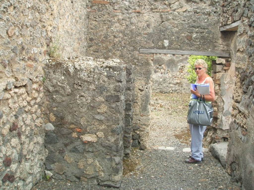 IX.2.24 Pompeii. May 2005. Looking south to mangers and doors to yard and triclinium on west side. 