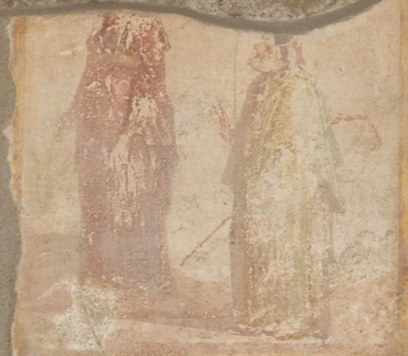 IX.3.5 Pompeii. March 2009. Room 6, north wall of ala. Remains of wall painting of theatrical scene? See Helbig, W., 1868. Wandgemlde der vom Vesuv verschtteten Stdte Campaniens. Leipzig: Breitkopf und Hrtel. 1474.
