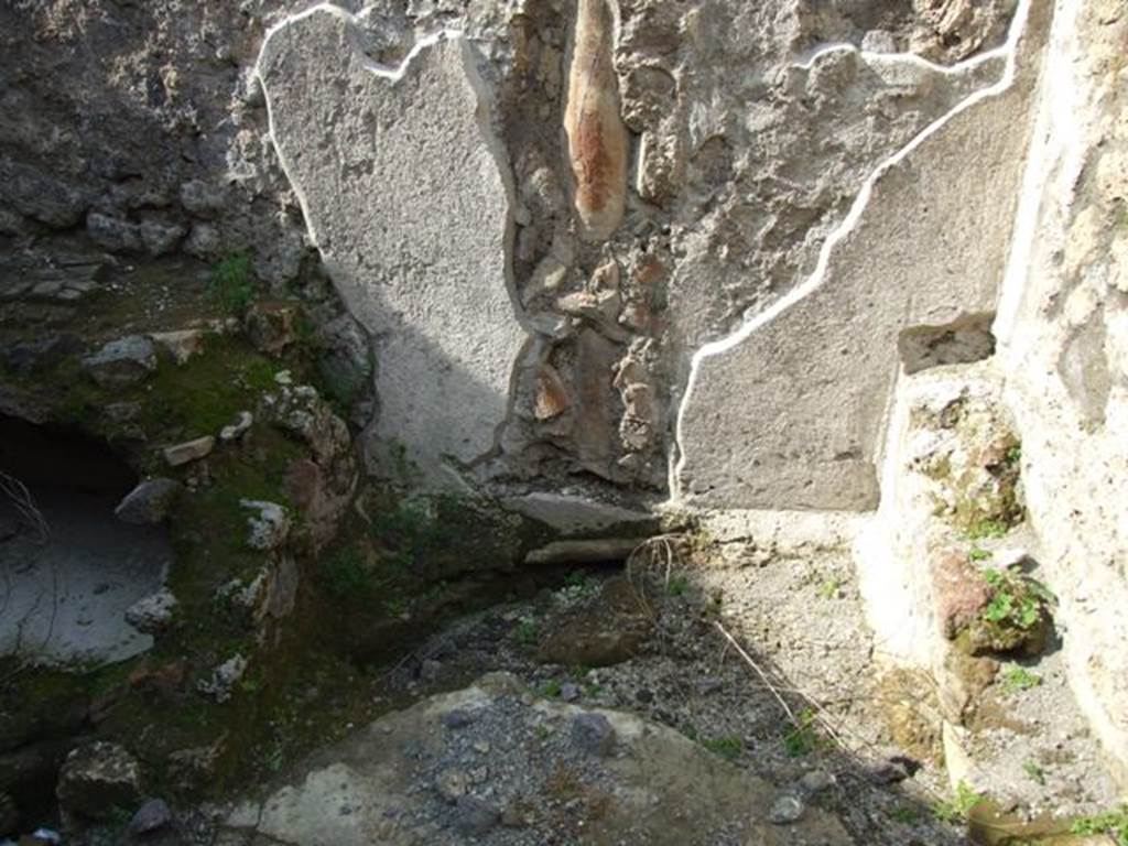 IX.3.5 Pompeii. March 2009. Room 9, kitchen.  North-east corner with downpipe from upper floor.
