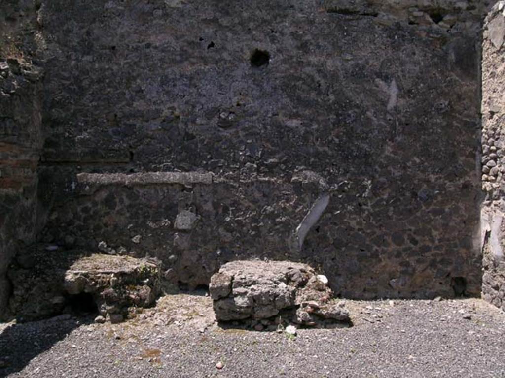 IX.3.13 Pompeii. June 2005. Looking west to remains of hearth and bench in atrium. Photo courtesy of Nicolas Monteix.