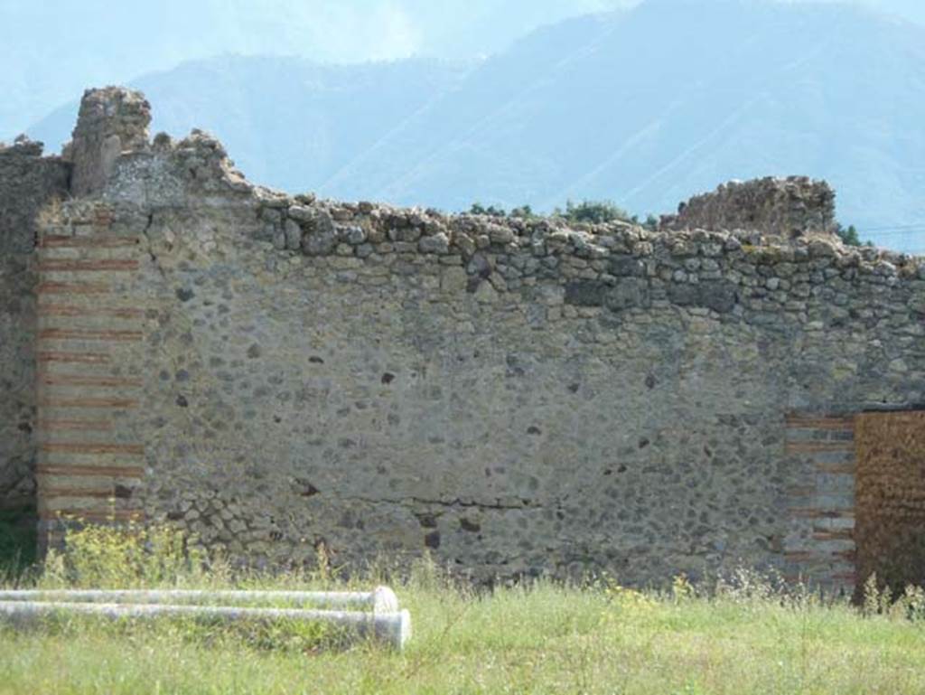 IX.4.18 Pompeii. September 2015. Looking south towards the rear wall of latrine “e” in south-west corner of baths.