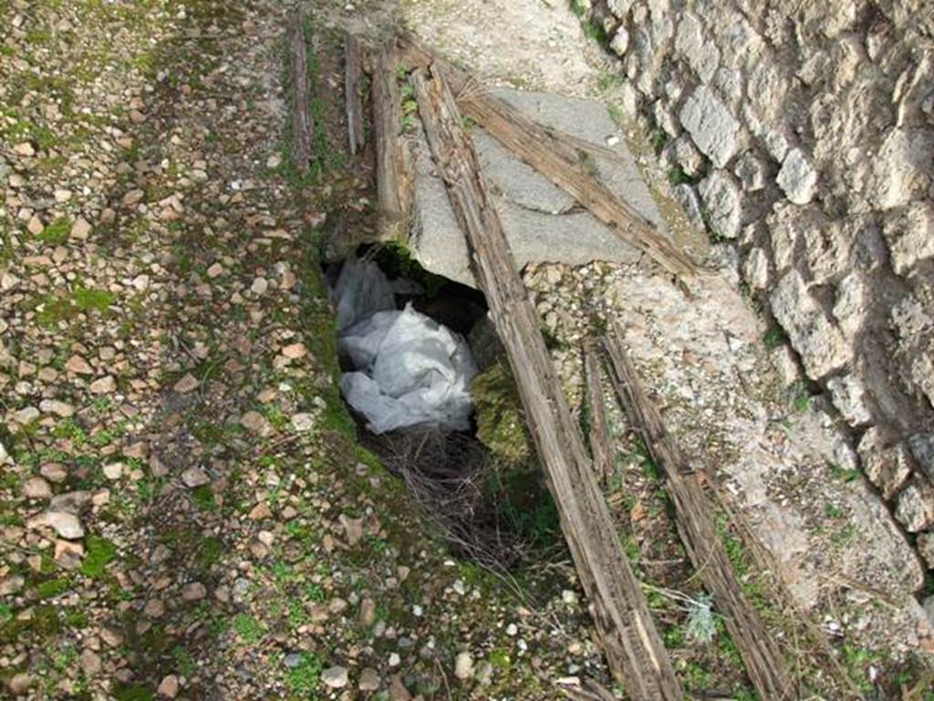 IX.5.2 Pompeii. December 2007. Room L, south end of tablinum. Cistern mouth, looking north along east wall.