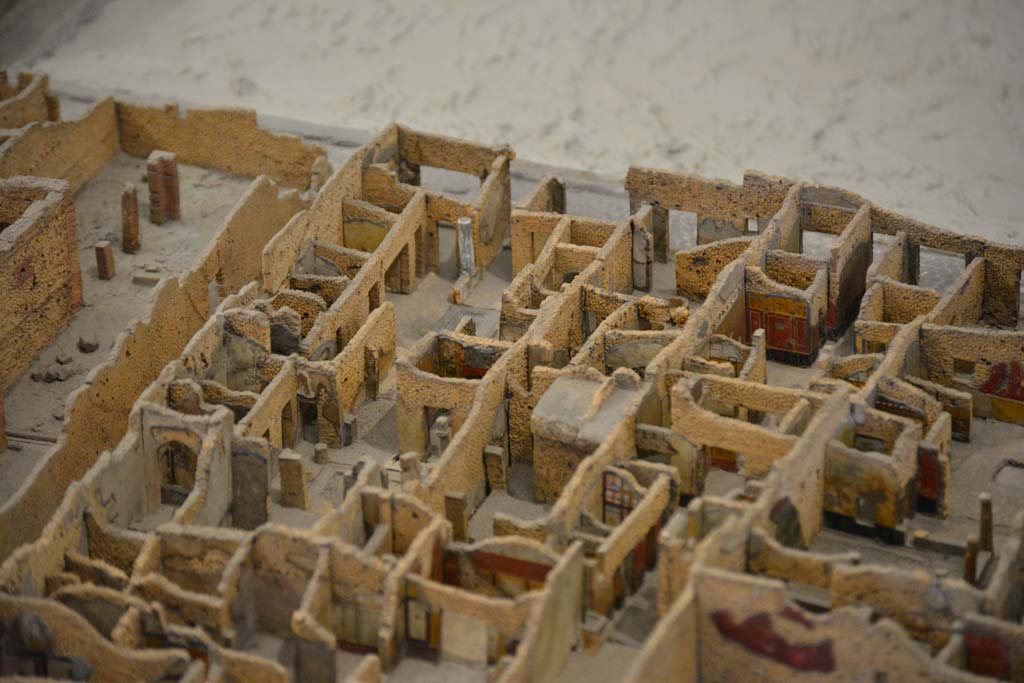 IX.5.1/2/3/4/5/6/7 Pompeii. July 2017. Looking north-west across insula.
From cork model in Naples Archaeological Museum.
Foto Annette Haug, ERC Grant 681269 DÉCOR
