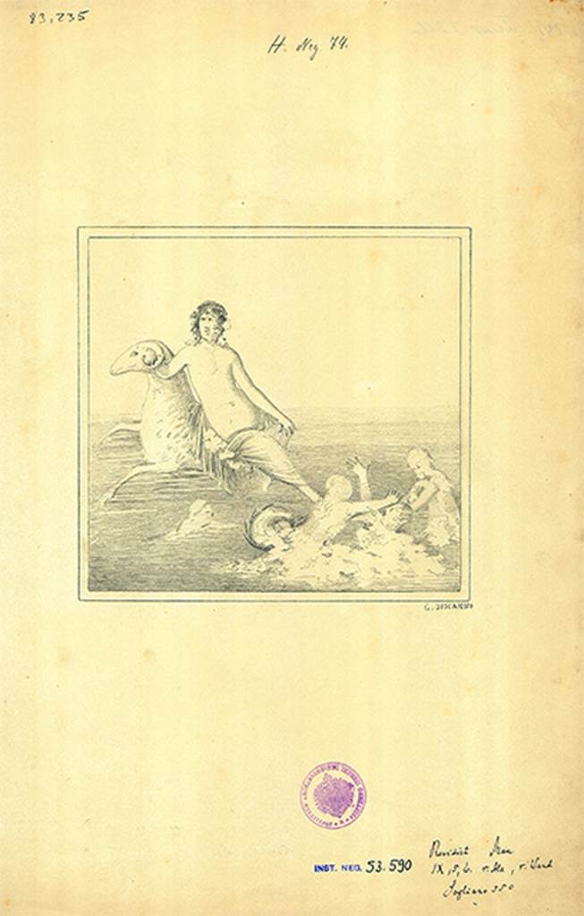 IX.5.6 Pompeii. Room 5, ala, on the north wall. Copy of wall painting of Phrixus and Helle.
DAIR 83.235. Photo  Deutsches Archologisches Institut, Abteilung Rom, Arkiv. 
See http://arachne.uni-koeln.de/item/marbilder/5343135
See Schefold, K., 1962. Vergessenes Pompeji. Bern: Francke. (pl. 175.6)
See Schefold, K., 1957. Die Wande Pompejis. Berlin: De Gruyter. (p. 253)
See Sogliano, A., 1879. Le pitture murali campane scoverte negli anni 1867-79. Napoli: (p. 101, no. 550)
See Bragantini, I and Sampaolo, V. 2009. La Pittura Pompeiana. Napoli, Electa. (p. 359, no. 166)
